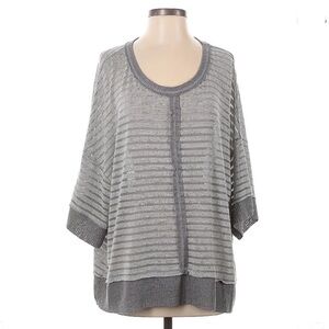 Umgee Oversized Top Tunic Pullover Gray Striped Poncho